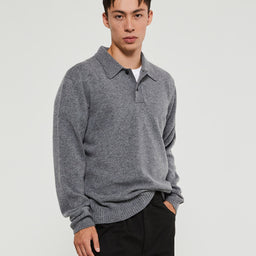 Norse Projects - Standard Merino Lambswool Polo in Grey Melange