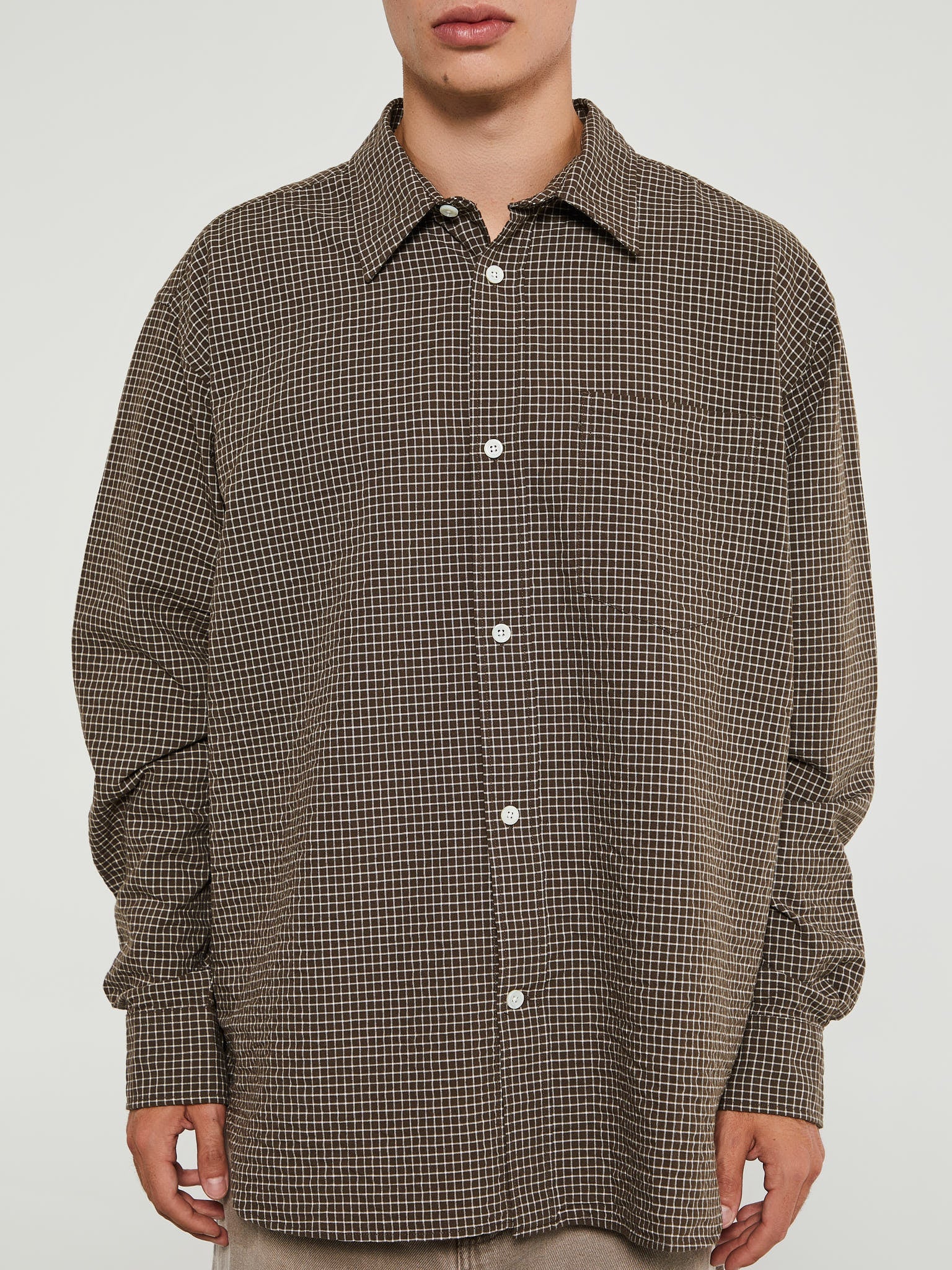 Norse Projects - Mo Check Oversized Shirt in Taupe