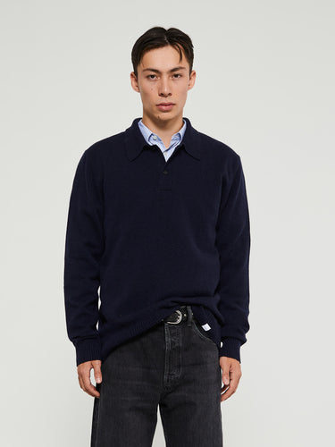 Norse Projects - Standard Merino Lambswool Polo in Dark Navy