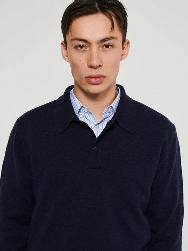 Norse Projects - Standard Merino Lambswool Polo in Dark Navy