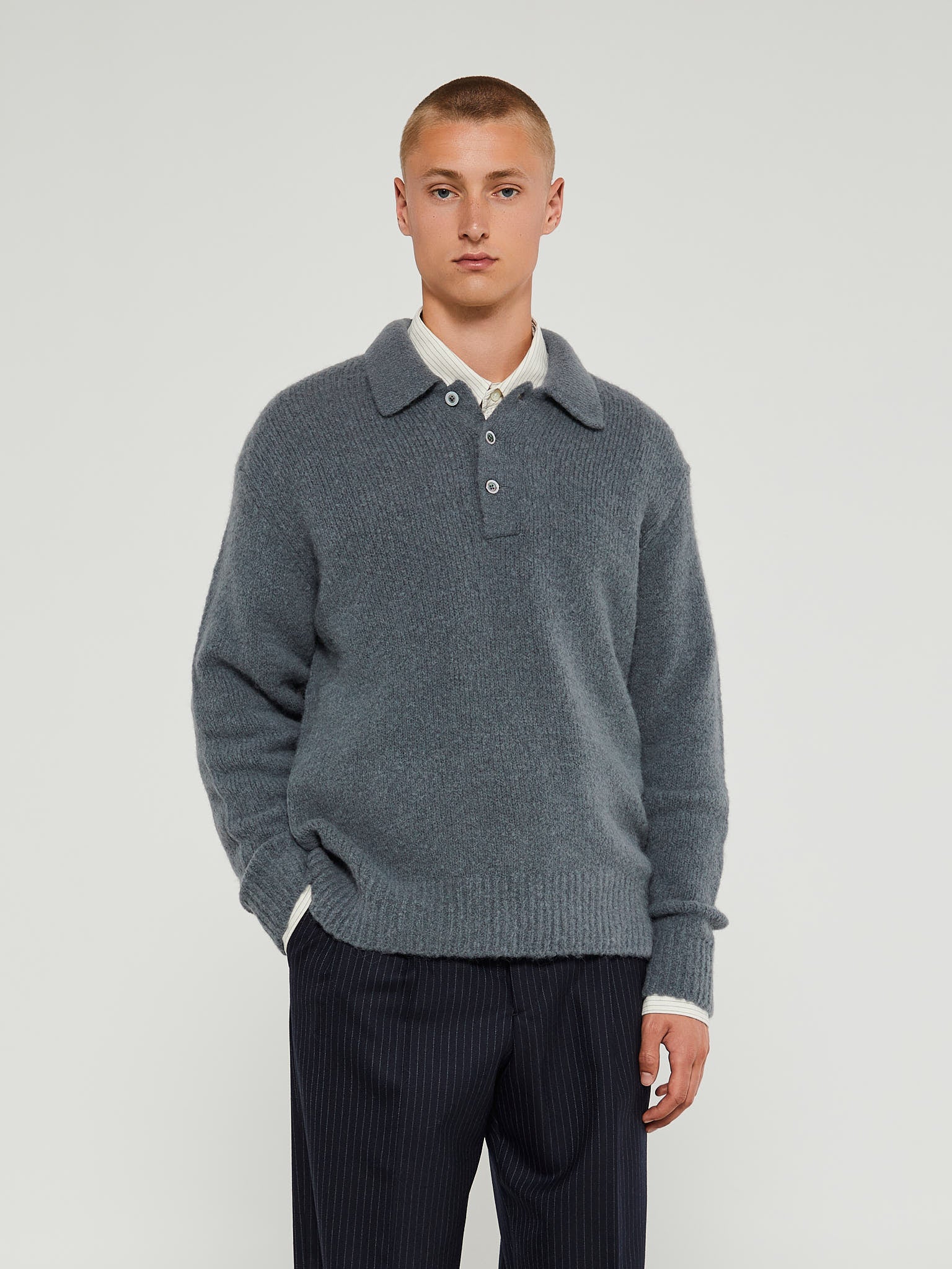 Norse Projects - Rasmus Relaxed Brushed Polo in Mouse Grey