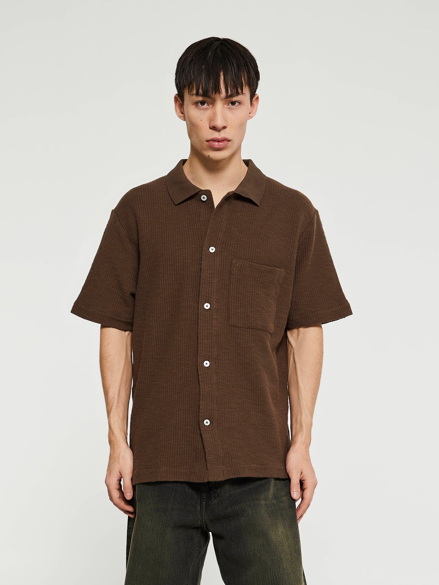 Norse Projects - Gustav Crochet Jersey Shirt in Chestnut