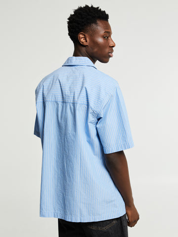 Mads Poplin Stripe Shortsleeved Shirt in Navy