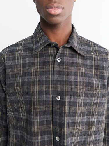 Norse Projects - Ole Oversized Wool Check Shirt in Charcoal Grey