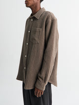Norse Projects - Ole Oversized Wool Stripe Shirt in Seal Brown