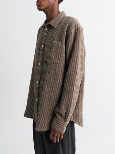Norse Projects - Ole Oversized Wool Stripe Shirt in Seal Brown
