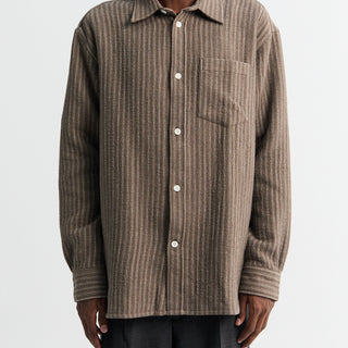 Norse Projects - Ole Oversized Wool Stripe Shirt in Seal Brown