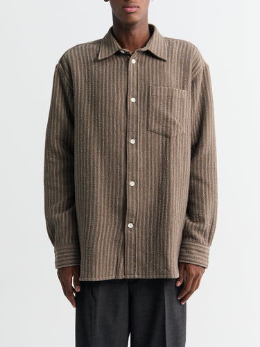 Norse Projects - Ole Oversized Wool Stripe Shirt in Seal Brown