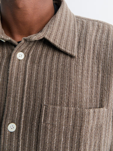 Norse Projects - Ole Oversized Wool Stripe Shirt in Seal Brown