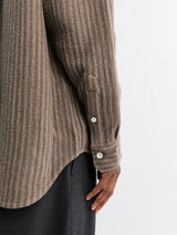 Norse Projects - Ole Oversized Wool Stripe Shirt in Seal Brown