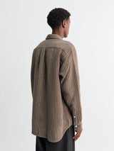 Norse Projects - Ole Oversized Wool Stripe Shirt in Seal Brown