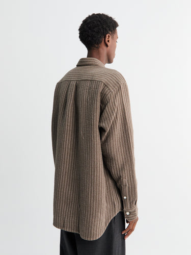 Norse Projects - Ole Oversized Wool Stripe Shirt in Seal Brown