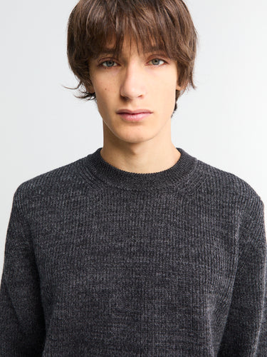 Norse Projects - Henning Cotton Wool Rib Sweater in Dark Grey Melange