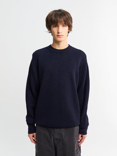 Norse Projects - Henning Cotton Wool Rib Sweater in Dark Navy