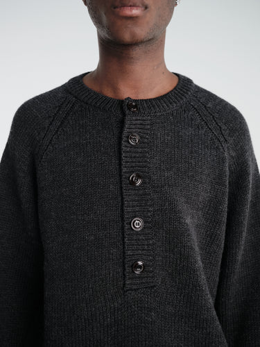 Our Legacy - Shore Henley in Charcoal Dry Merino Wool