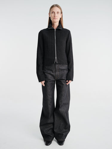 Our Legacy - Slim Zip Longsleeve in Obsidian Depth Woolcose Ridge