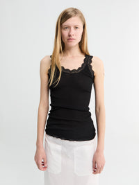 Oscalito - Tank Top Cotton Lisle Rib With Leavers in Black