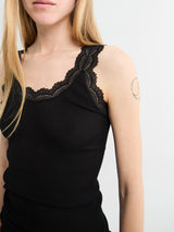 Oscalito - Tank Top Cotton Lisle Rib With Leavers in Black