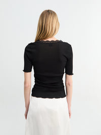 Oscalito - T-Shirt Cotton Lisle Rib With Leavers in Black