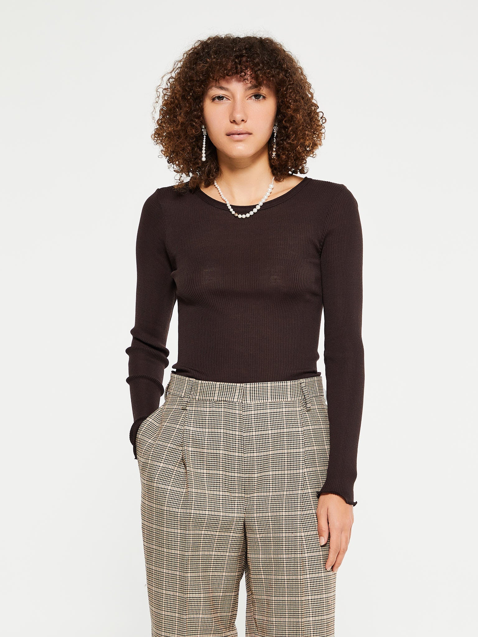 Oscalito - Wool and Silk Longsleeved Top in Brown