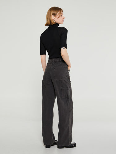 Oscalito - Wool and Silk Half Sleeve Turtleneck in Black