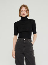 Oscalito - Wool and Silk Half Sleeve Turtleneck in Black