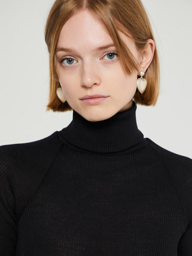 Oscalito - Wool and Silk Half Sleeve Turtleneck in Black