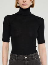 Oscalito - Wool and Silk Half Sleeve Turtleneck in Black
