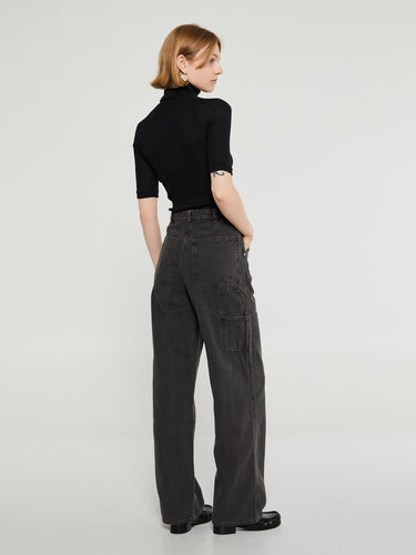 Oscalito - Wool and Silk Half Sleeve Turtleneck in Black