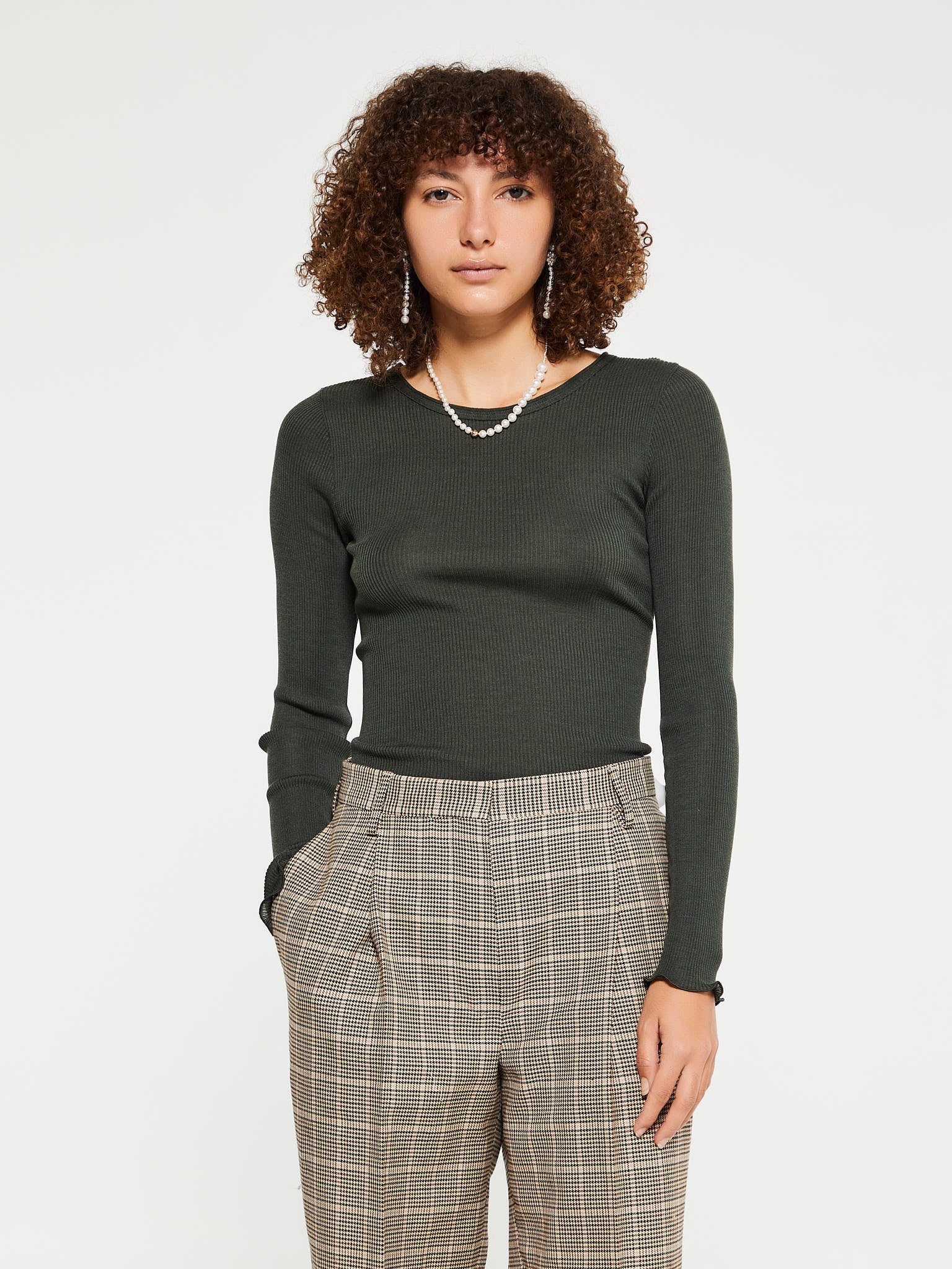 Oscalito - Wool and Silk Longsleeved Top in Bosco