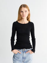 Oscalito - Wool & Silk Longsleeved Top in Black