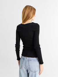 Oscalito - Wool & Silk Longsleeved Top in Black