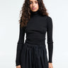 Oscalito - Wool & Silk Long Sleeve Rib Turtleneck Top in Black