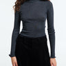 Oscalito - Wool & Silk Long Sleeve Rib Turtleneck Top in Grey