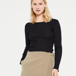 Oscalito - Wool & Silk Longsleeved Top in Black