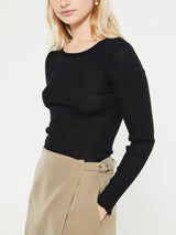 Oscalito - Wool & Silk Longsleeved Top in Black