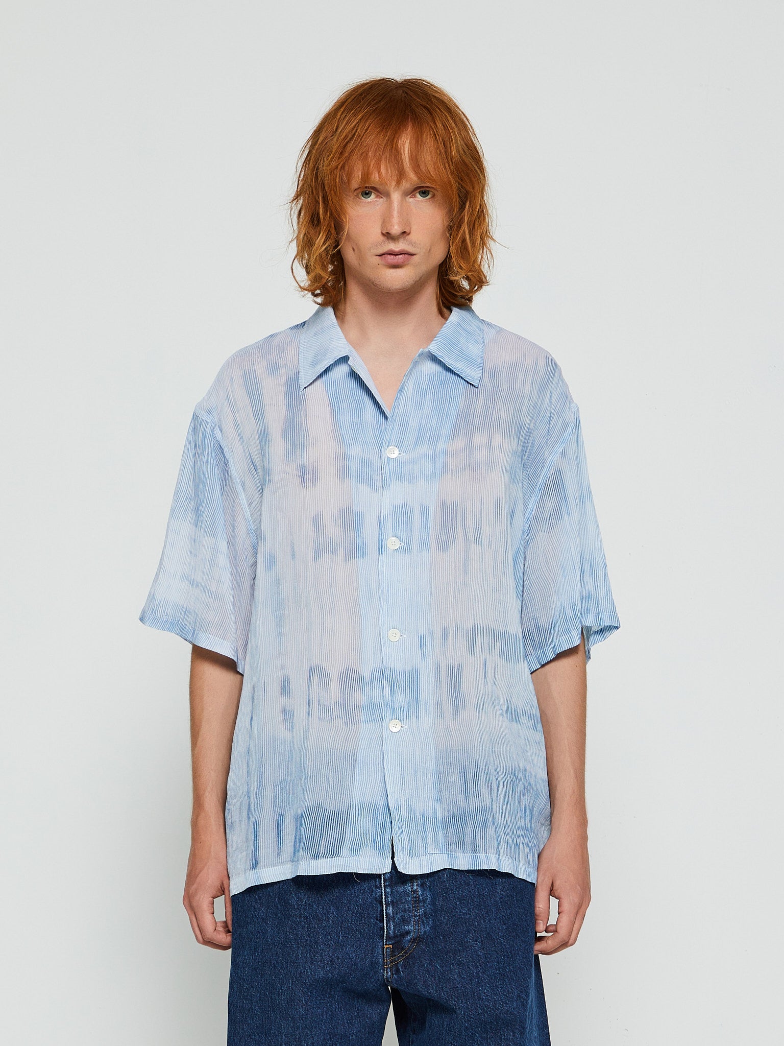 Our Lgeacy - Short Sleeve Box Shirt in Blue Brush Stroke Print
