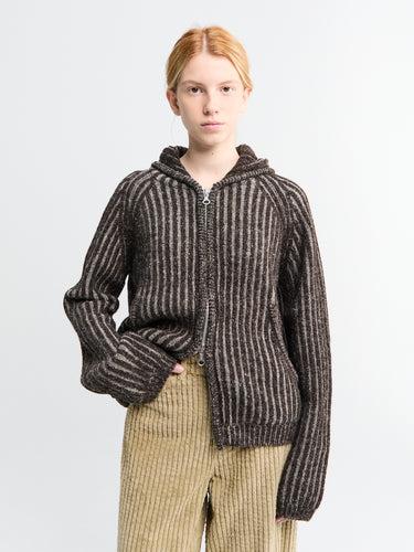 Level Hood Sweater i Vanise Brown Stripe Isels Wool