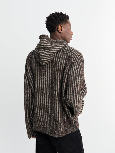 Our Legacy - Level Hood Sweater in Vanise Brown Stripe Isels Wool