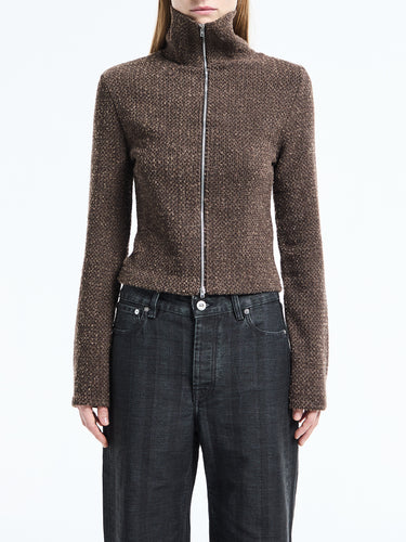 Our Legacy - Slim Zip Longsleeve in Brown Sparse Buckle Weave