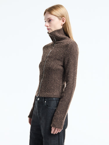 Our Legacy - Slim Zip Longsleeve in Brown Sparse Buckle Weave