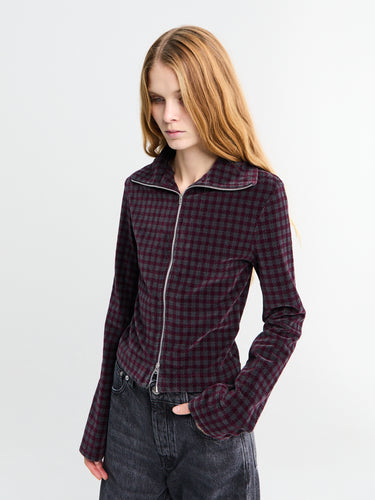 Slim Zip Longsleeve in Merlot Houndini Check Velour