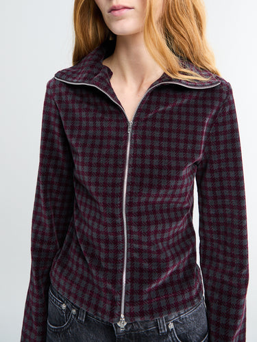 Slim Zip Longsleeve in Merlot Houndini Check Velour