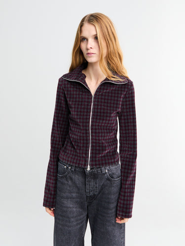 Slim Zip Longsleeve in Merlot Houndini Check Velour