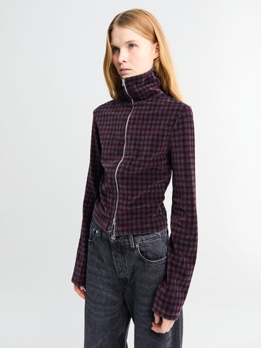 Slim Zip Longsleeve in Merlot Houndini Check Velour