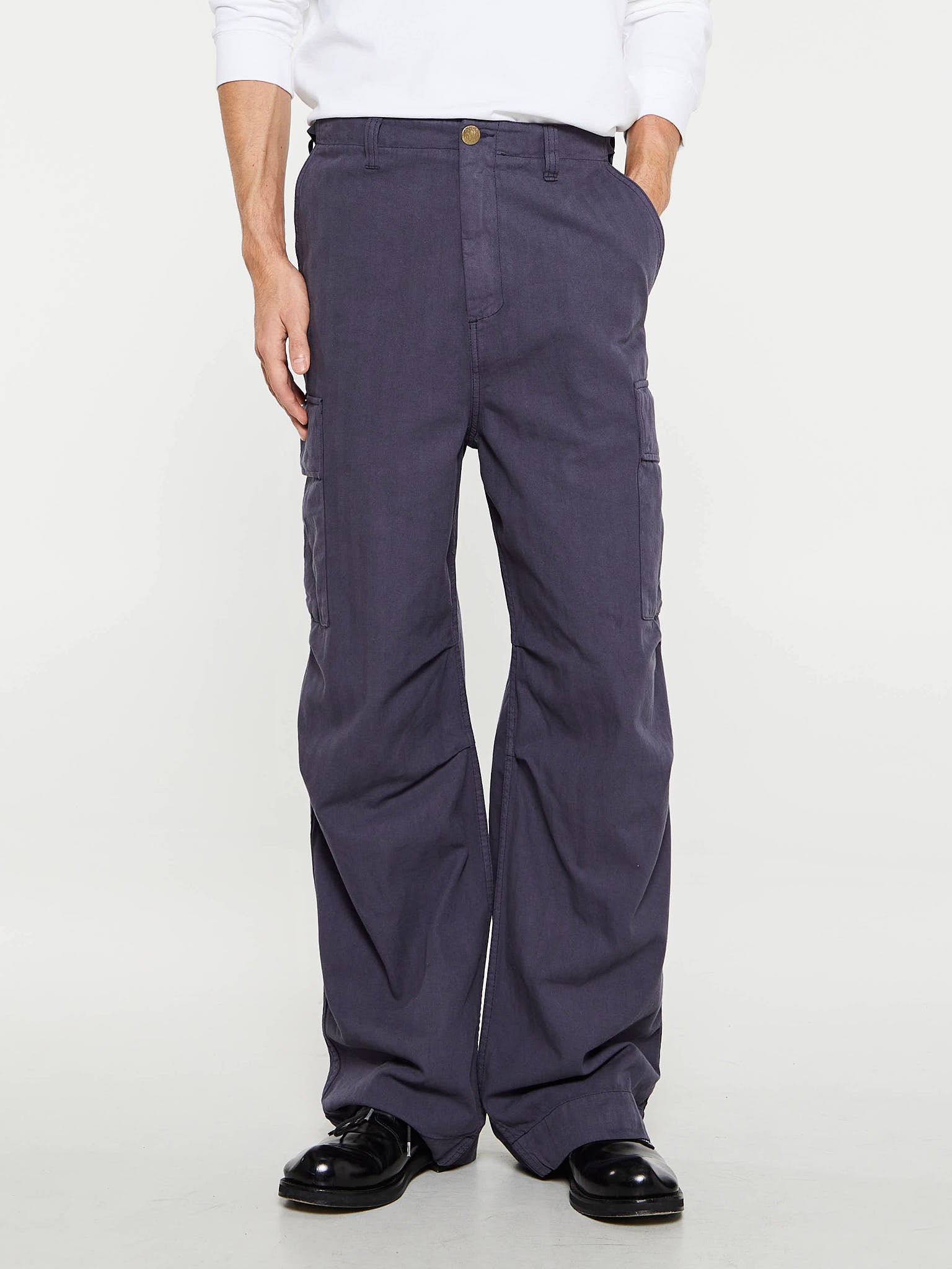 Palmes - Herringbone Cargo Trousers in Dark Blue