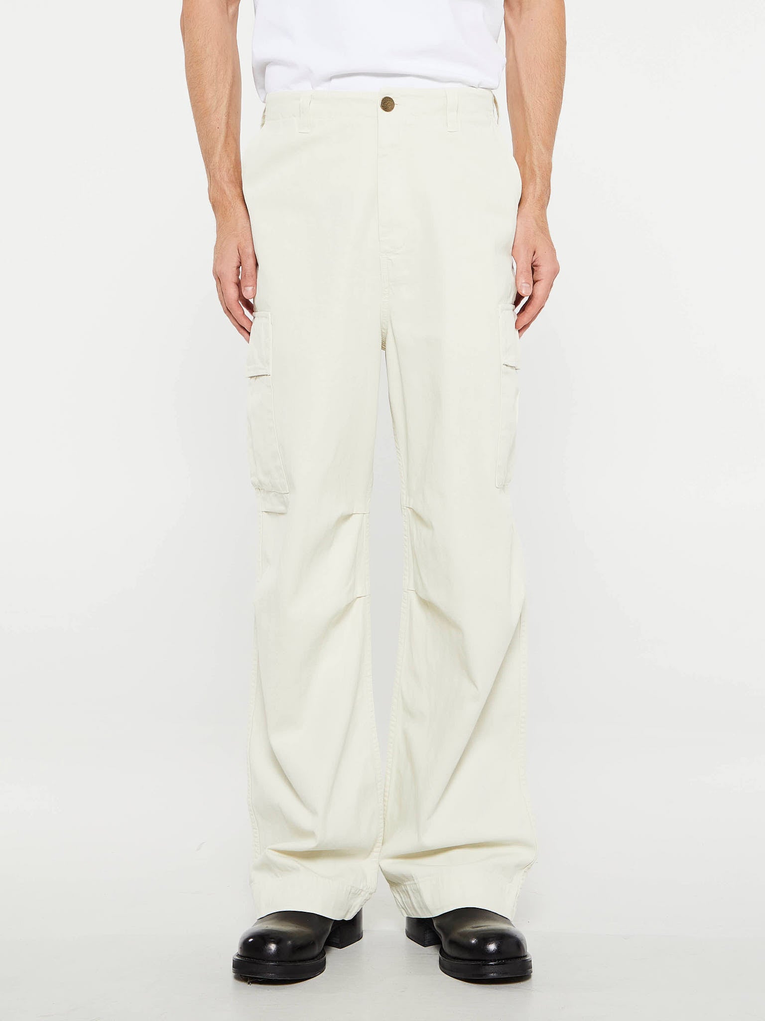 Palmes - Herringbone Cargo Trousers in Off-White