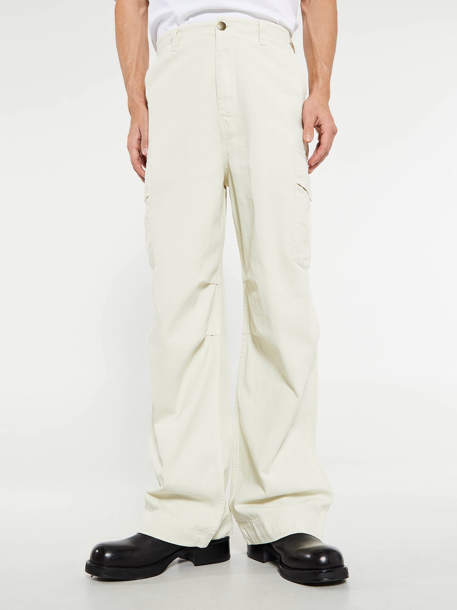 Palmes - Herringbone Cargo Trousers in Off-White