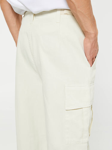 Palmes - Herringbone Cargo Trousers in Off-White