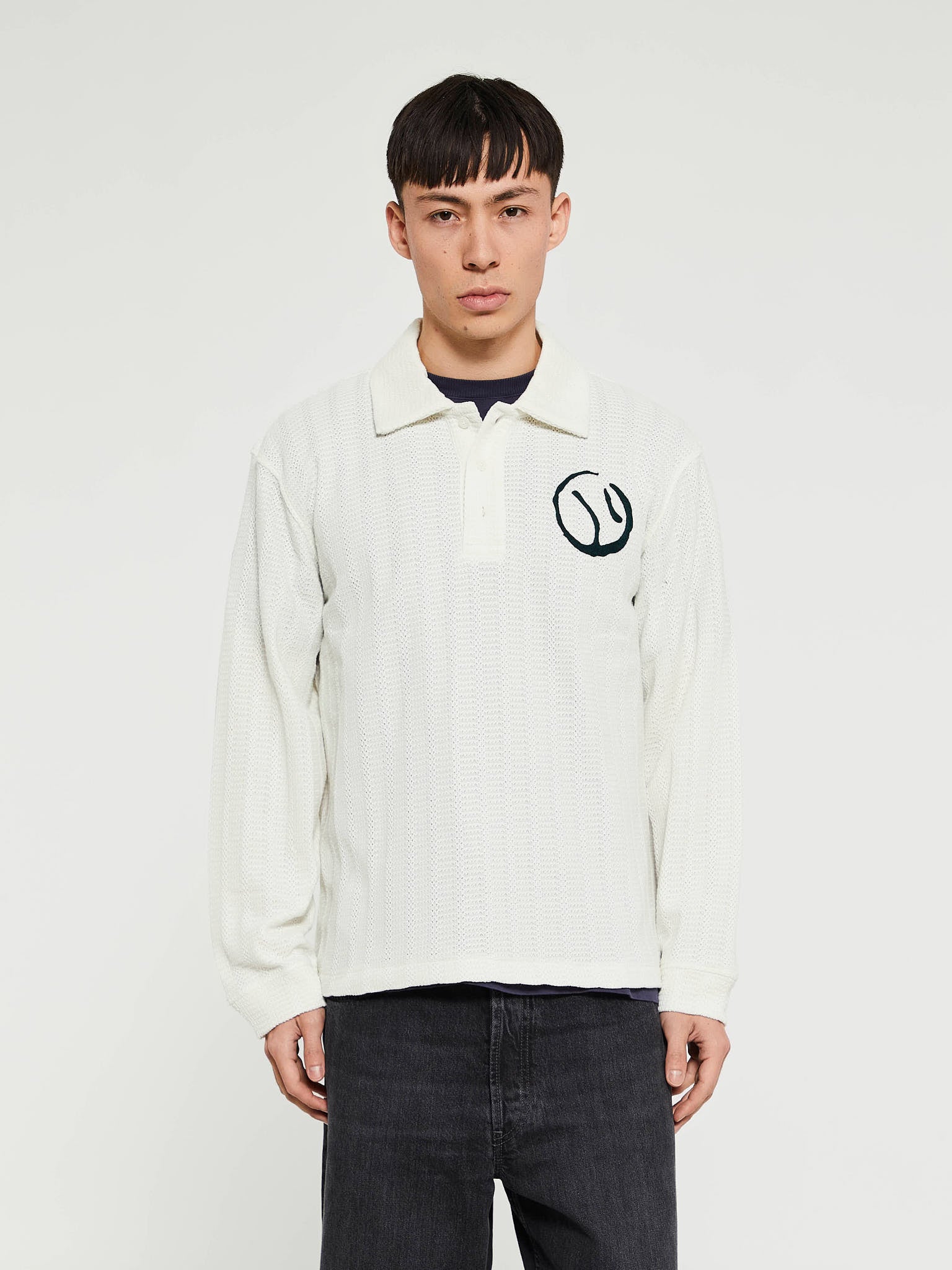 Palmes - Motif Knitted Rugby Shirt in Off-White